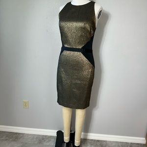 Nicole Miller Dress Size 10 Iridescent Gold Metallic /Black Silk Bland P…